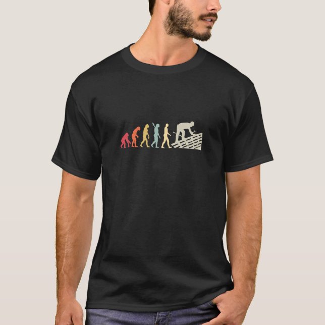 Roofer Human Evolution Retro Vintage Construction  T-Shirt (Front)