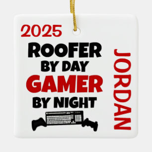 Roofer Loves Playing Video Games Ceramic Ornament