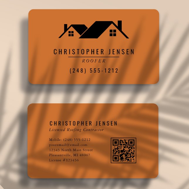 Roofer QR Code Burnt Orange Rounded Business Card (Creator Uploaded)