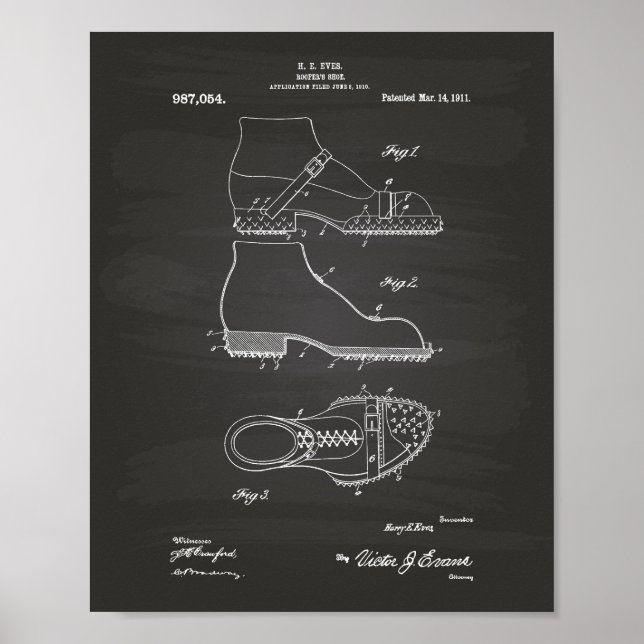 Roofer's Shoe 1911 Patent Art Chalkboard Poster (Front)