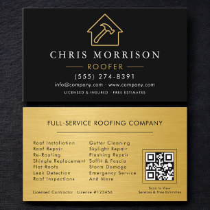 Roofing Professional Black Gold QR Code Business Card
