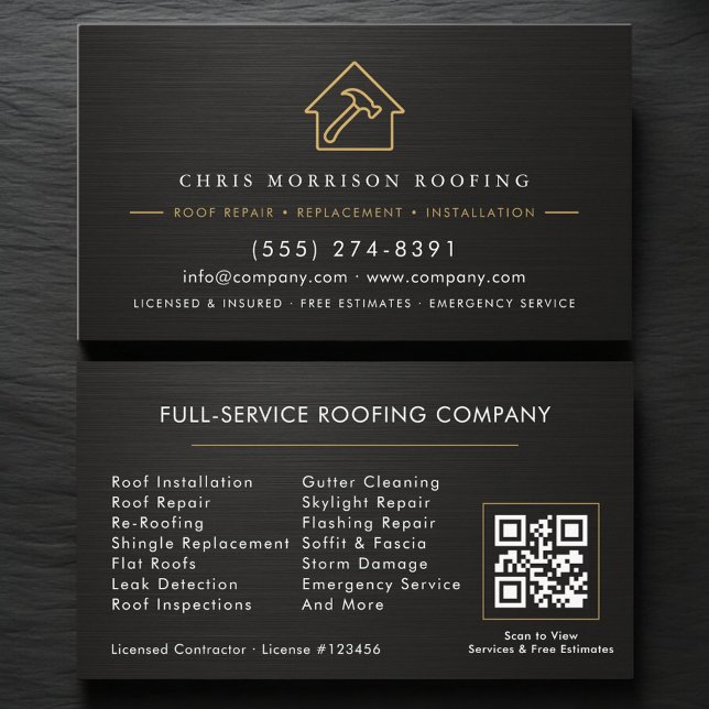 Roofing QR Code Metallic Business Card (Creator Uploaded)