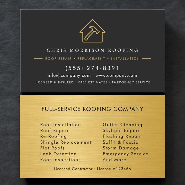 Roofing Roofer Black Gold Professional Business Card (Creator Uploaded)