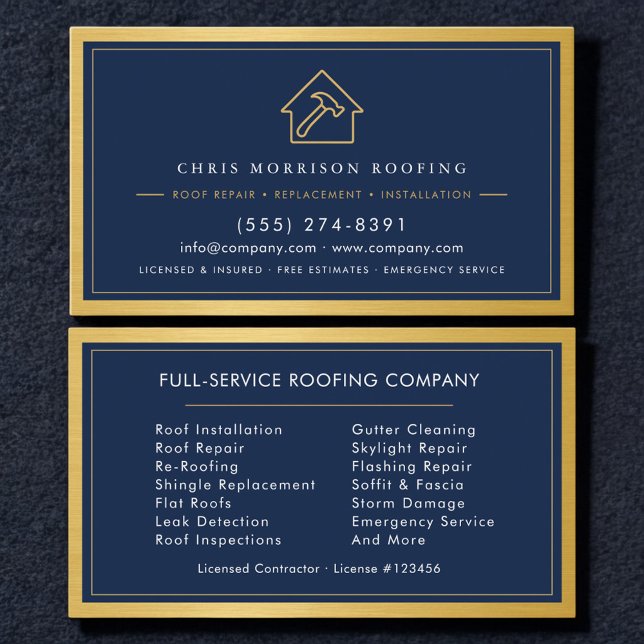 Roofing Roofer Construction Services Navy Blue  Business Card (Creator Uploaded)