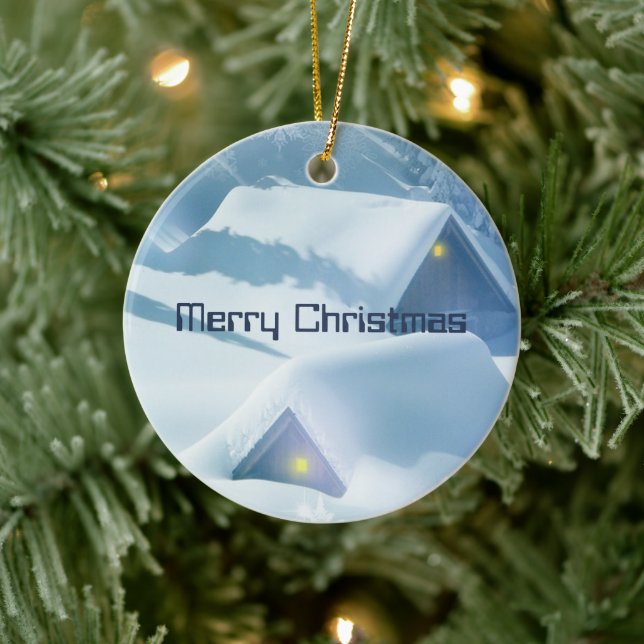Roofs Covered with Glittering Snow Ceramic Ornament (Tree)