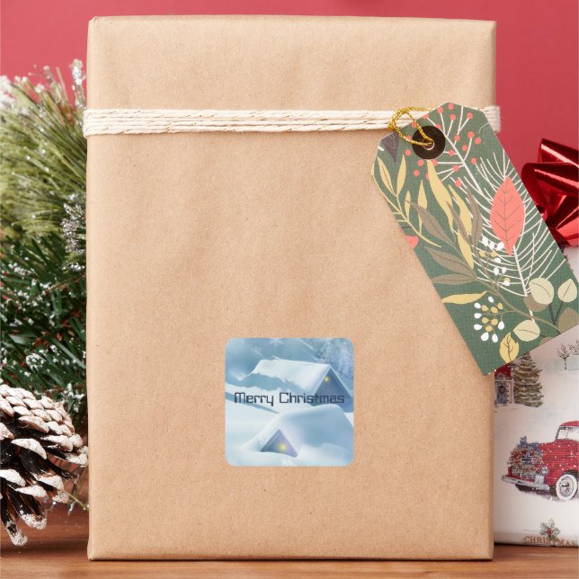 Roofs Covered with Glittering Snow Square Sticker (Holiday)