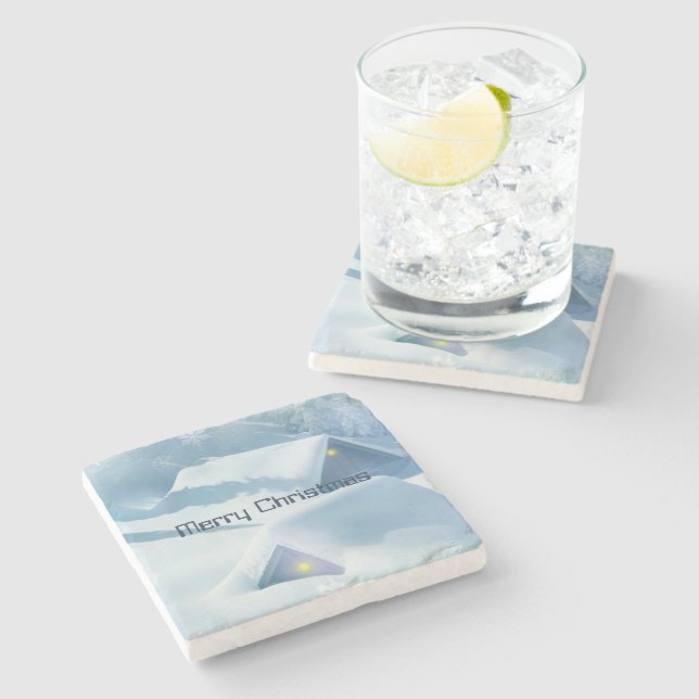 Roofs Covered with Glittering Snow Stone Coaster (Side)