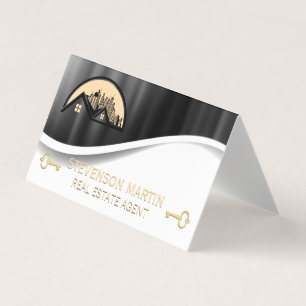 Rooftop and City Metallic Gold Skeleton Key Business Card