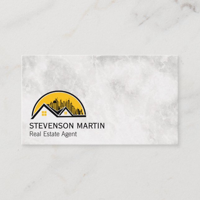 Rooftop and Cityscape | Marble Business Card (Front)