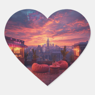 Rooftop Beats and Sunset Treats Heart Sticker