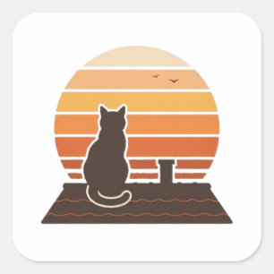 Rooftop Cat Retro Sunset Silhouette Sticker