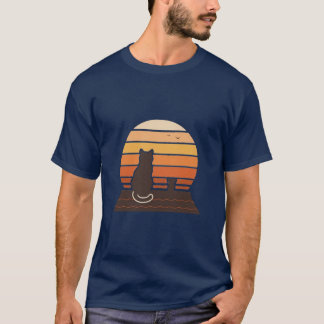 Rooftop Cat Retro Sunset Silhouette Tee