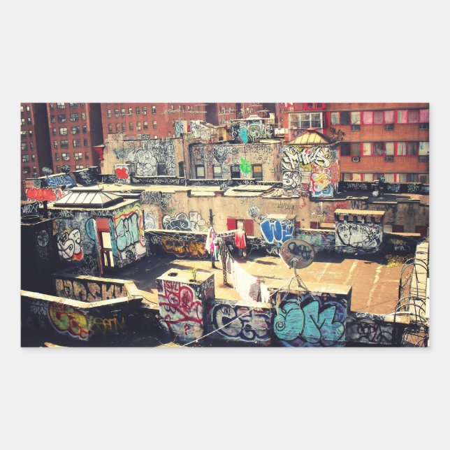Rooftop Graffiti in Chinatown Rectangular Sticker (Front)