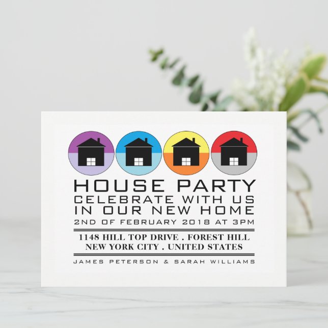 Rooftop Icons, Housewarming Party, House Party Invitation (Standing Front)
