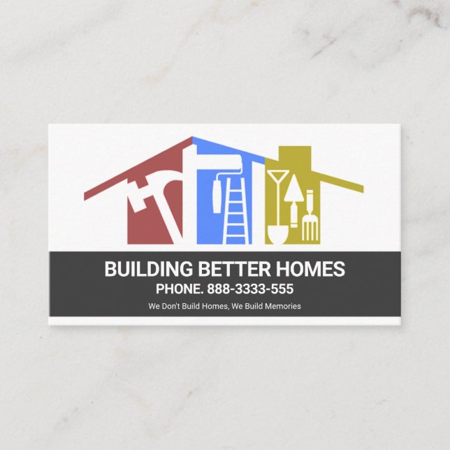 Rooftop Layers Handyman Tools Building Business Card (Front)