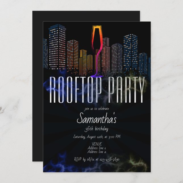 Rooftop Lounge Nightlife Outing Sky Bar Birthday Invitation (Front/Back)