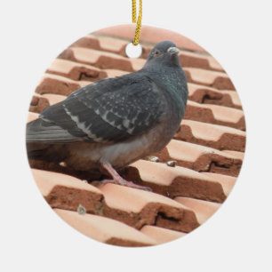 Rooftop Pigeon Custom Birthday Ceramic Ornament