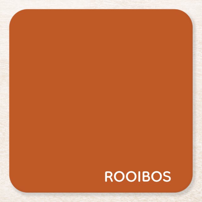 Rooibos red brown color name square paper coaster (Front)