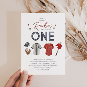 Rookie 1st Birthday Twins - One Invitation