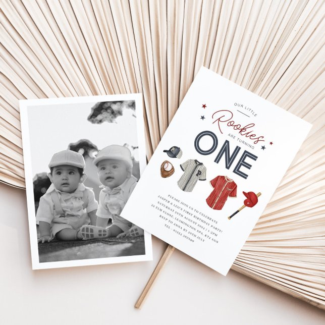 Rookie 1st Birthday Twins - One Photo Invitation (Rookie 1st Birthday Twins - One Photo Invitation)