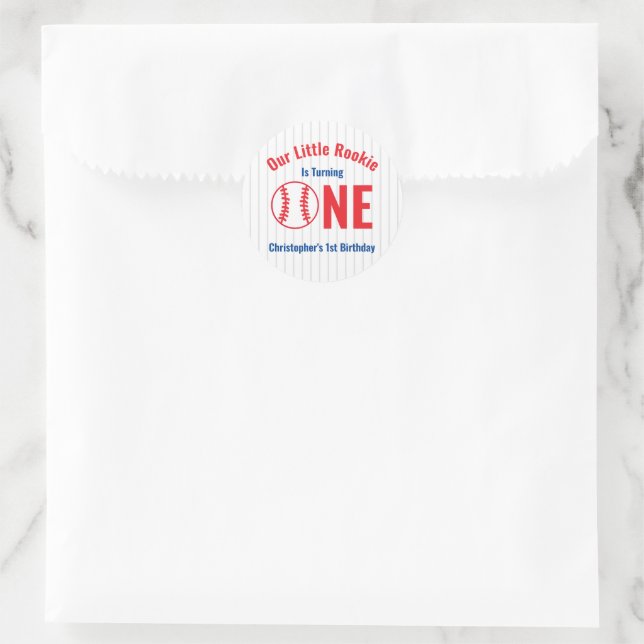 Rookie Baseball 1st Birthday Classic Round Sticker (Bag)