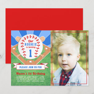 Rookie Baseball 1st Birthday Photo Invitation