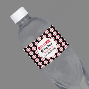 Rookie Baseball 1st Birthday Water Bottle Label