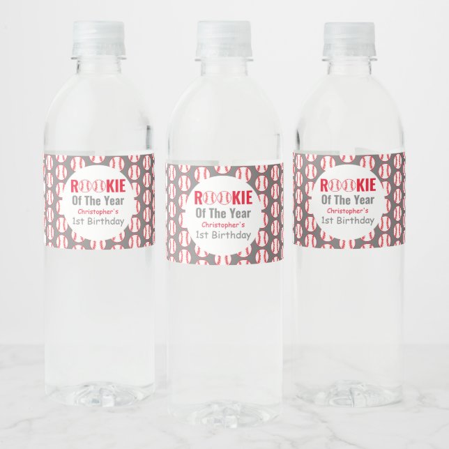 Rookie Baseball 1st Birthday Water Bottle Label (Bottles)