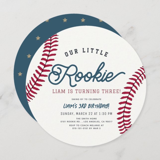 Rookie Baseball Boy Birthday Circle Invitation (Front/Back)