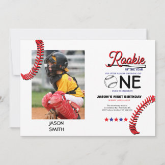 Rookie baseball kid's first birthday card