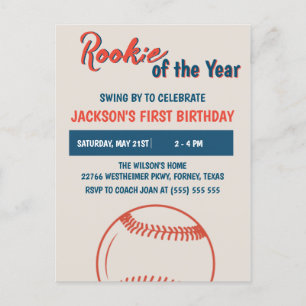 Rookie of the Year 1st Baseball Birthday Party Postcard