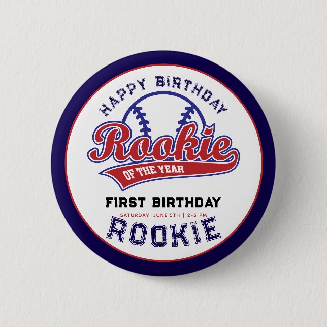 Rookie of the Year 1st birthday baseball 6 Cm Round Badge (Front)