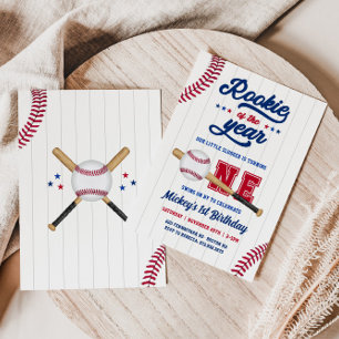 Rookie of the Year 1st Birthday Baseball Birthday Invitation