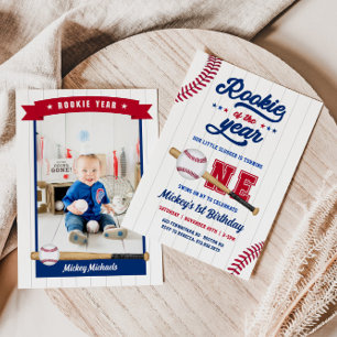 Rookie of the Year 1st Birthday Baseball Birthday Invitation