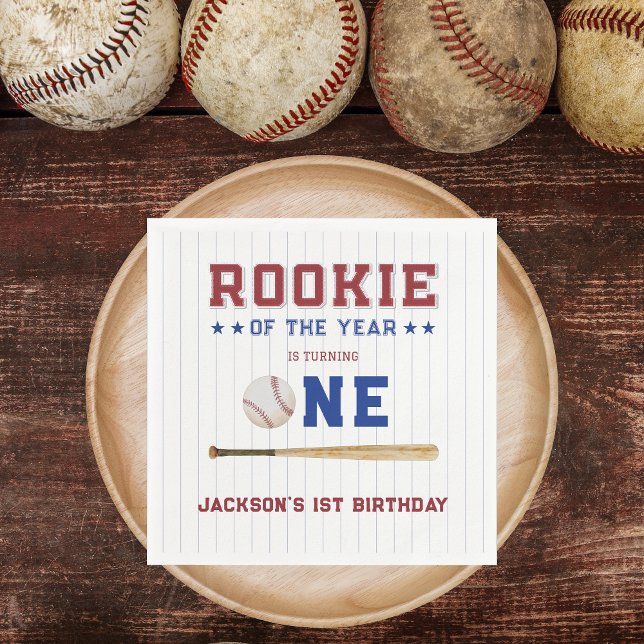 Rookie of the Year 1st Birthday Baseball Napkin (Rookie of the year - baseball first birthday)