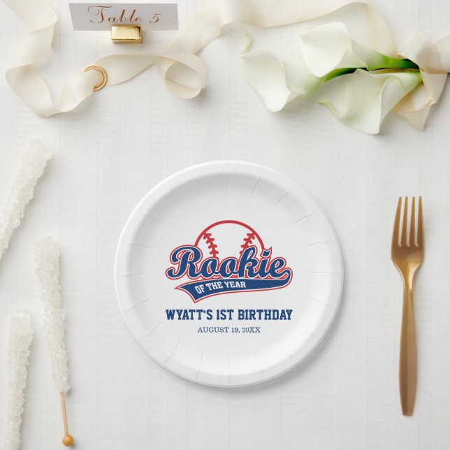 Rookie of the Year 1st Birthday Baseball Paper Plate (Wedding)