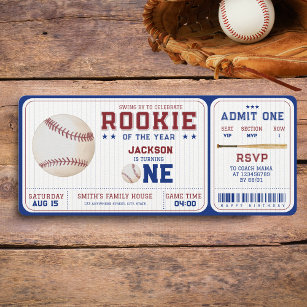 Rookie of the Year 1st Birthday Baseball Ticket Invitation