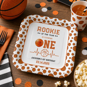 Rookie of the Year 1st Birthday Basketball Paper Plate