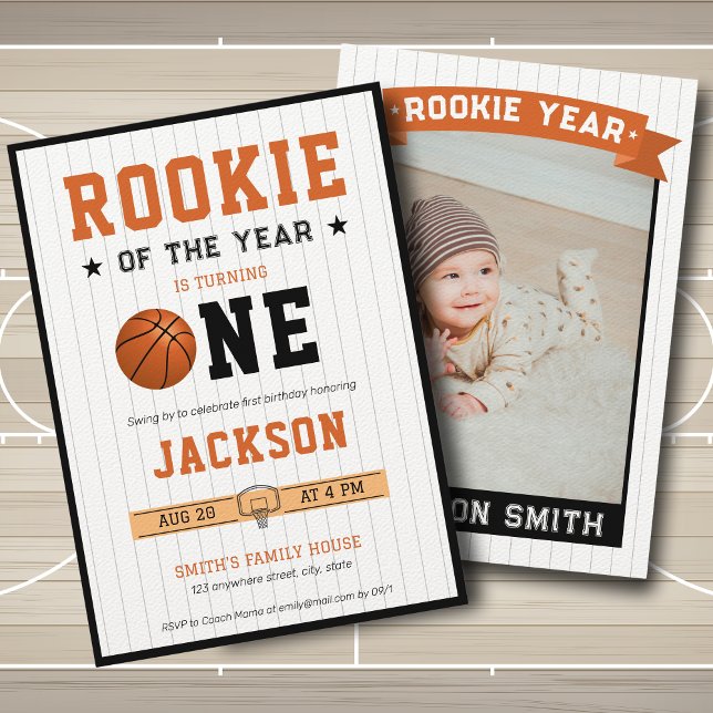 Rookie of the Year 1st Birthday Basketball Photo Invitation (Creator Uploaded)