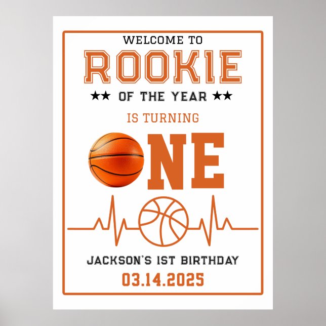 Rookie of the Year 1st Birthday Basketball  Poster (Front)