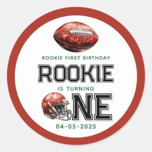  Rookie of the Year 1st Birthday Football Boy's  Classic Round Sticker
