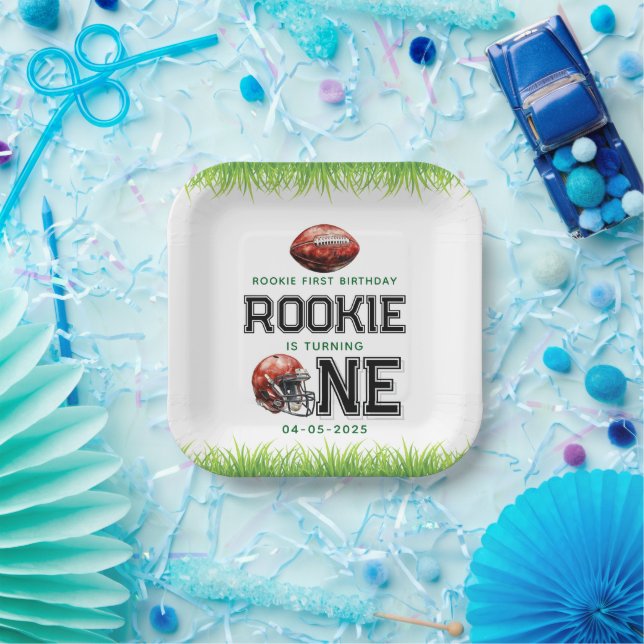  Rookie of the Year 1st Birthday Football Boy's  Paper Plate (Party)