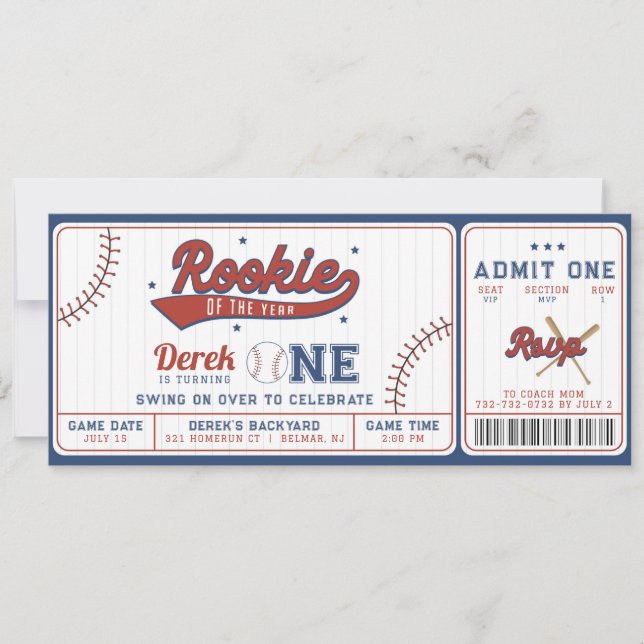 Rookie of the Year 1st Birthday Ticket Invitation (Front)