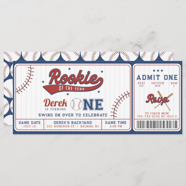 Rookie of the Year 1st Birthday Ticket Invitation (Front/Back)