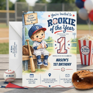 Rookie of The Year 1st Boy Baseball Birthday Invitation