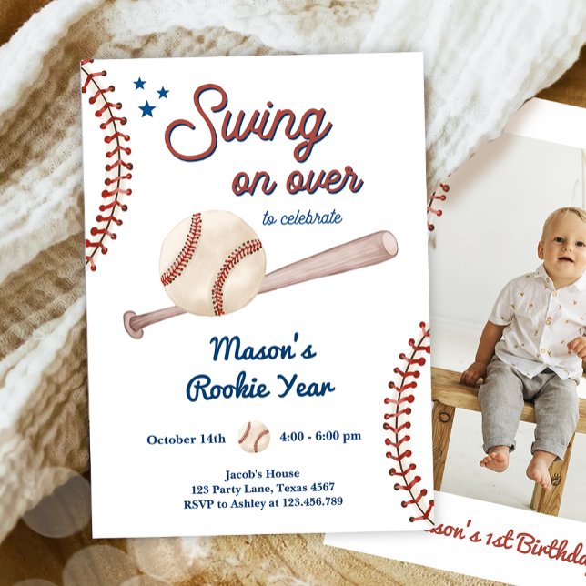 Rookie of The Year 1st Sport Boy Baseball Birthday Invitation (Creator Uploaded)