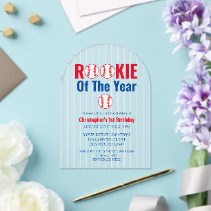 Rookie Of The Year Baseball 1st Birthday Acrylic Invitations
