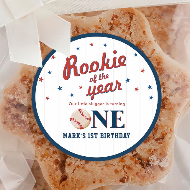 Rookie of the Year Baseball 1st Birthday Classic Round Sticker (Creator Uploaded)