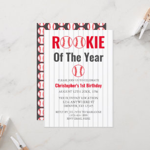 Rookie Of The Year Baseball 1st Birthday Invitation