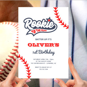 Rookie of the Year Baseball 1st Birthday Invitation
